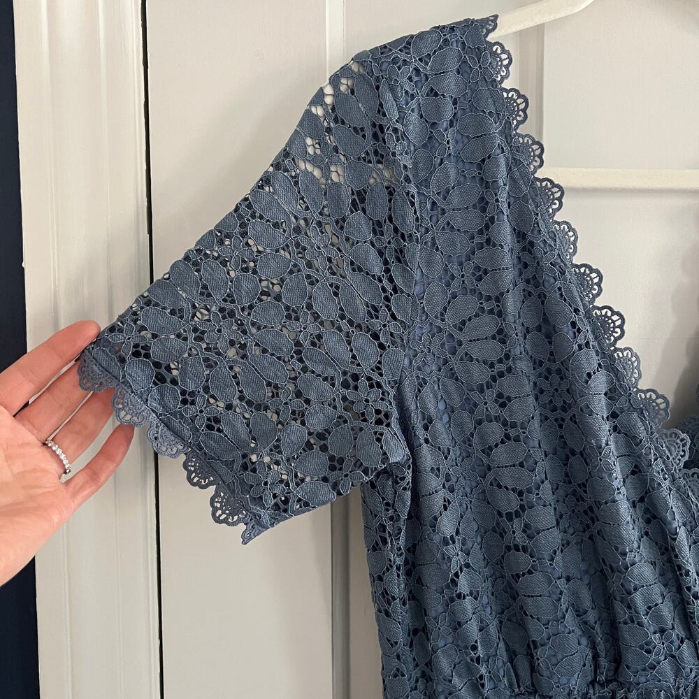 NWT Baltic Born Venice Slate Blue Lace Maxi Dress V-neck Tie Back Size L - Picture 6 of 12